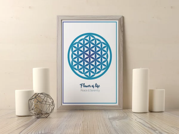 affiche A4 flower of life - peace & Serenity - cadre