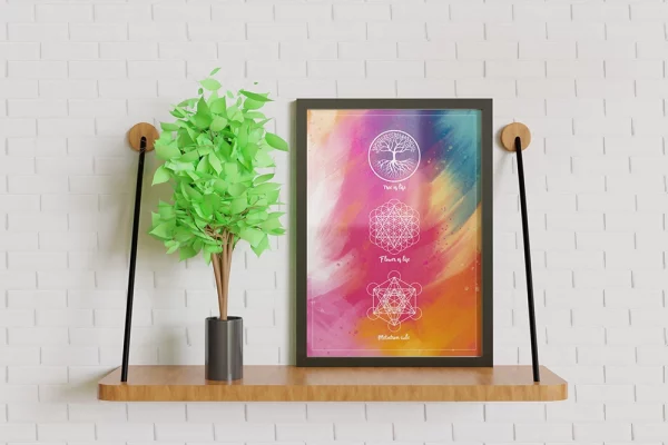 affiche A4 tree of life, flower of life, metatron cube - cadre